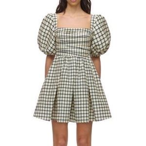 SELF PORTRAIT Puff-sleeve Checked Taffeta Mini Dress